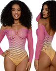 DreamGirl Fishnet Off The Shoulder Ombre Bodysuit