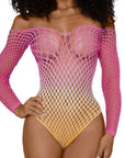 DreamGirl Fishnet Off The Shoulder Ombre Bodysuit