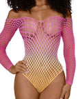 DreamGirl Fishnet Off The Shoulder Ombre Bodysuit