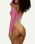 DreamGirl Fishnet Off The Shoulder Ombre Bodysuit