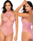 Heart Fishnet Bodysuit Pink