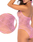 Heart Fishnet Bodysuit Pink