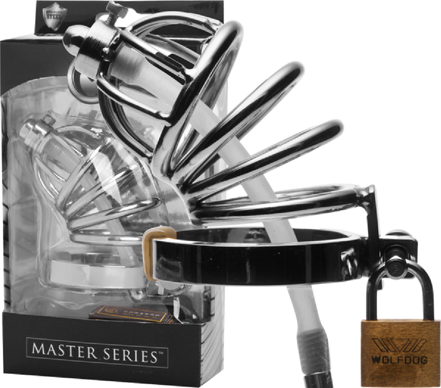 The Master Series - Stainless Steel Chastity Cage With Silicone Urethral Plug - Silver - K. P.