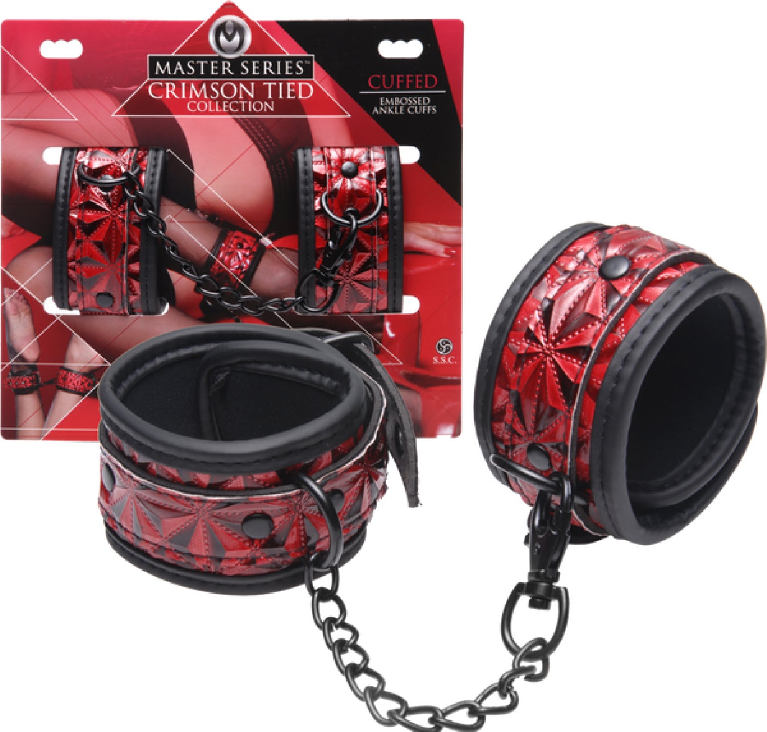 The Master Series - Crimson Tied Embossed Wrist & Ankle Cuffs - Red/Black - K. P.