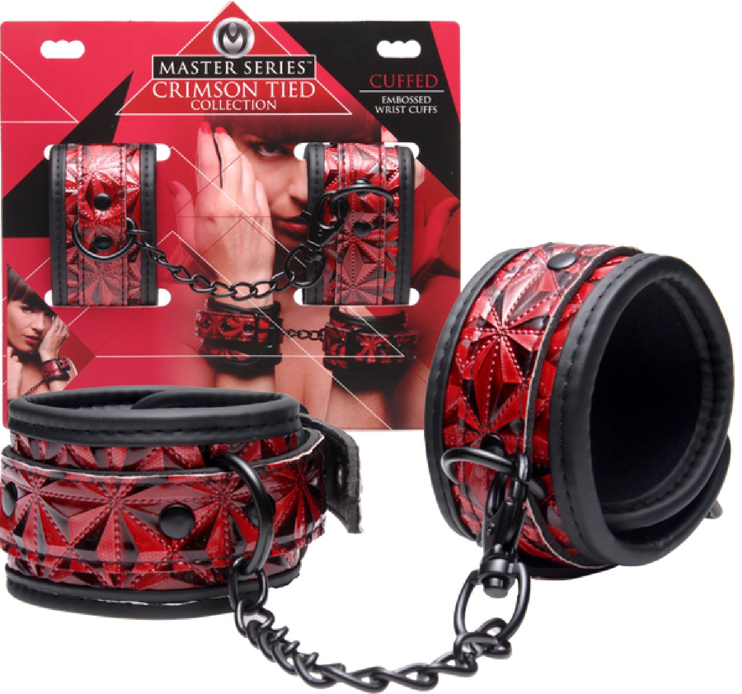 The Master Series - Crimson Tied Embossed Wrist & Ankle Cuffs - Red/Black - K. P.