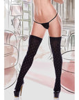 Baci Dreams Black Opaque Thigh Hi White Dot Satin Bow