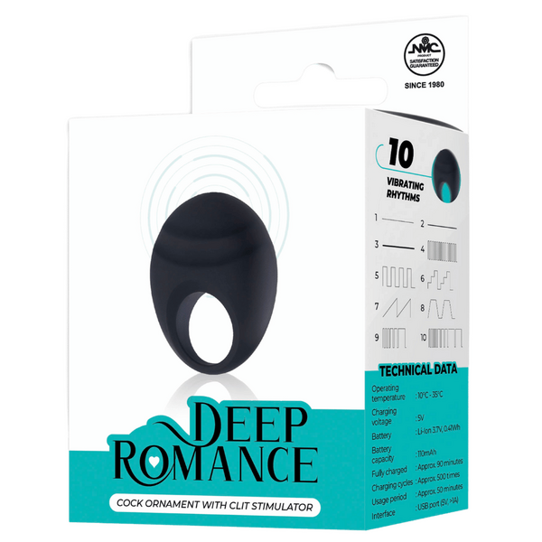 Deep Romance - Cock Ornament with Clit Stimulator - Black - K. P.