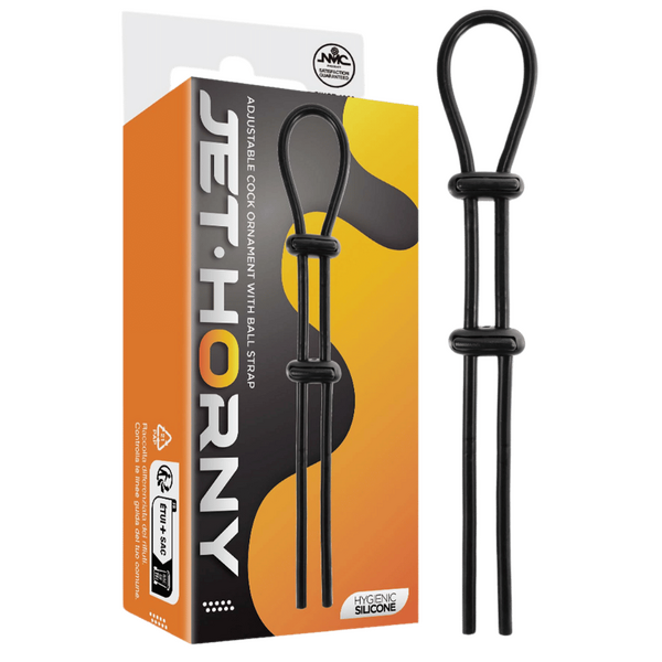 Jet Horny - Adjustable Cock Ornament with Ball Strap - Black - K. P.
