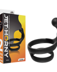 Jet Horny - Cock Ring with Ball Strap and Clit Stimulator - Black - Kinky Playhouse