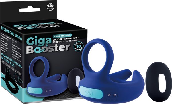 Dual Motor Cock Ornament with Scrotal Stimulator - Giga Booster - Multiple Colours - K. P.