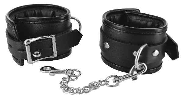 Strict - Locking Padded Wrist Cuffs with Chain - Black