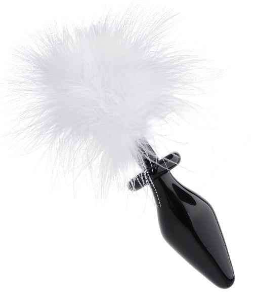 Tailz - White Fluffer Bunny Tail Glass Anal Plug