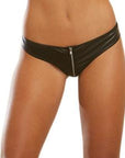 Faux Leather Zipper Panty - Black - K. P.