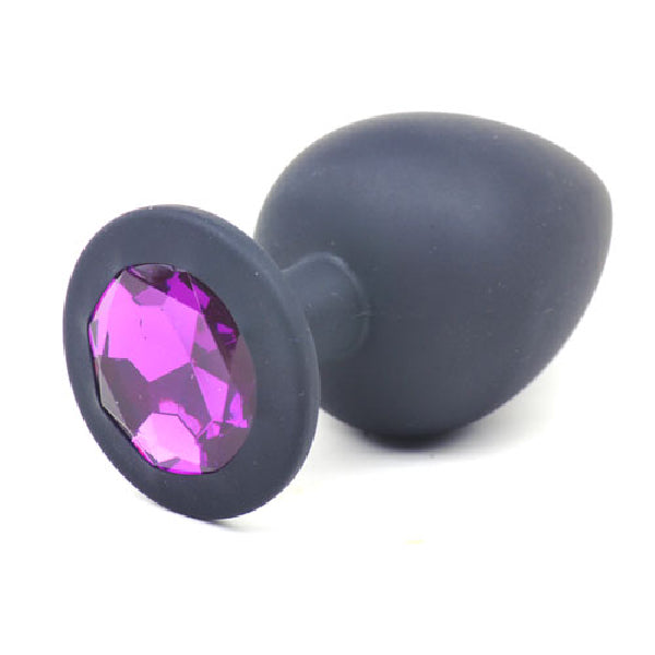 Black Silicone Anal Plug Large w Purple Diamond - K. P.