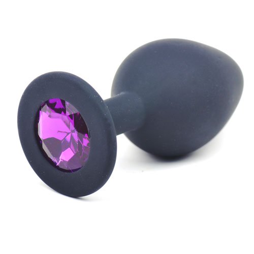 Black Silicone Anal Plug Medium w/ Purple Diamond - K. P.