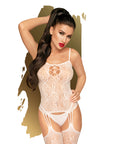 Eye of the Storm Laced Up Suspender Bodystocking - White - K. P.