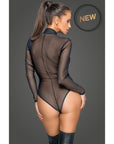 Zipped Tulle Bodysuit with Embroidery - black - K. P.