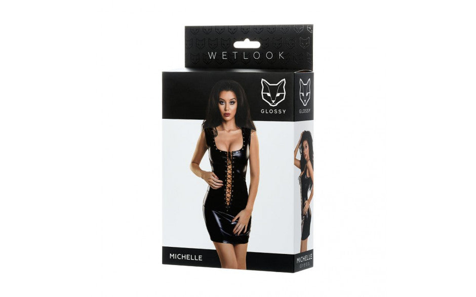Glossy Wetlook Dress with Studs - Michelle - Black - K. P.