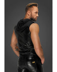 Snake Wetlook Sleeveless Zip-up Top with Sheer Hood - Black - K. P.
