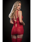 Sheer Lace Garter Dress with Strappy Details and Stockings - Red - K. P.