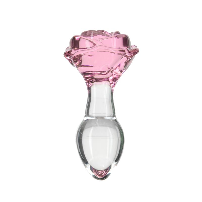 Pillow Talk - Rosy Luxurious Glass Anal Plug w Clear Gem - K. P.