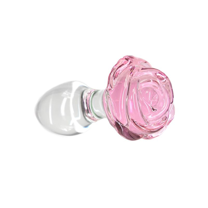 Pillow Talk - Rosy Luxurious Glass Anal Plug w Clear Gem - K. P.