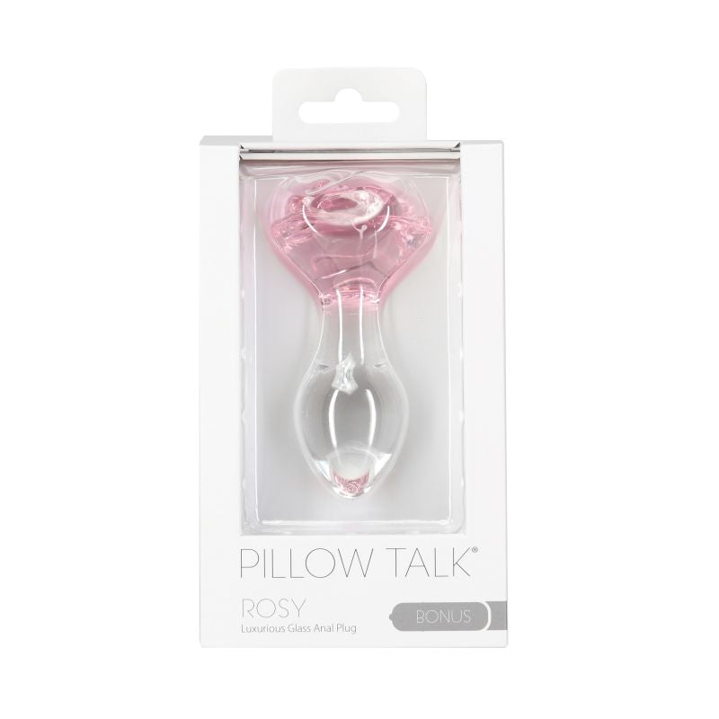 Pillow Talk - Rosy Luxurious Glass Anal Plug w Clear Gem - K. P.