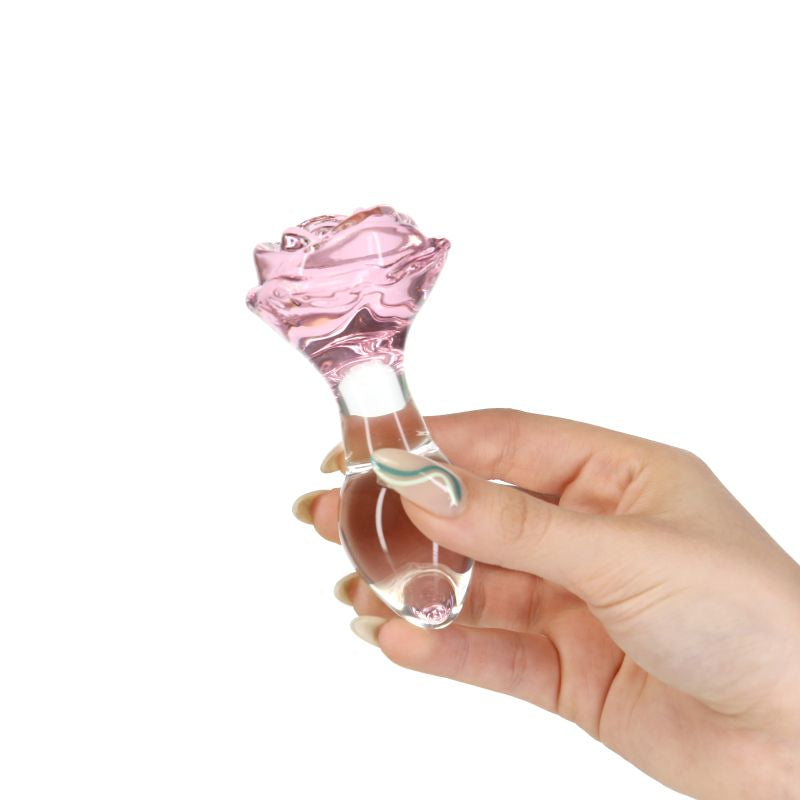 Pillow Talk - Rosy Luxurious Glass Anal Plug w Clear Gem - K. P.