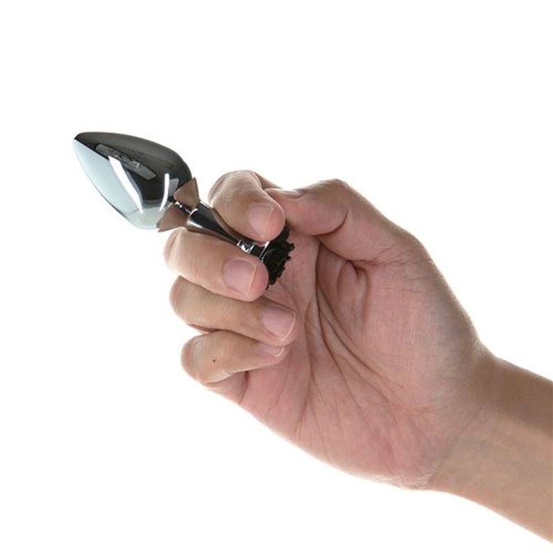LUX Active - Black Rose 3" Metal Butt Plug - Silver - K. P.