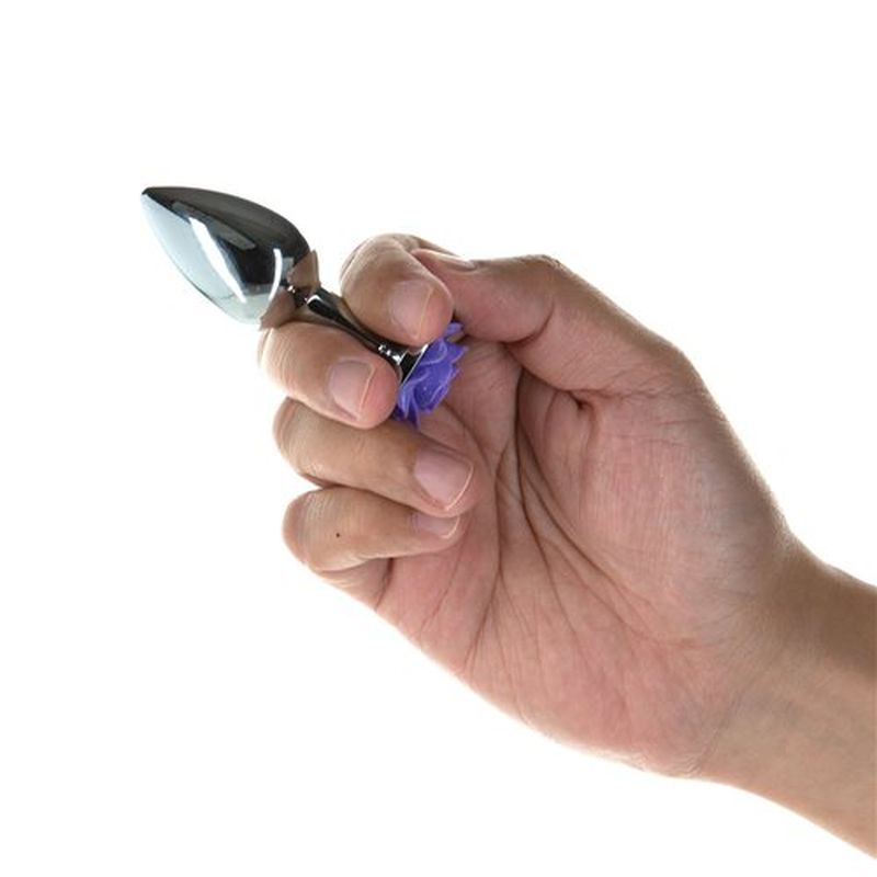 LUX Active - Purple Rose 3" Metal Butt Plug - Silver - K. P.