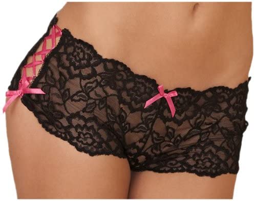 Crotchless Lace Side Tie Boyleg - Black - K. P.