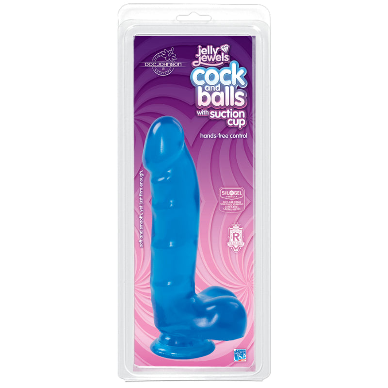 Jelly Jewels - Cock And Balls With Suction Cup 6" - Sapphire - K. P.