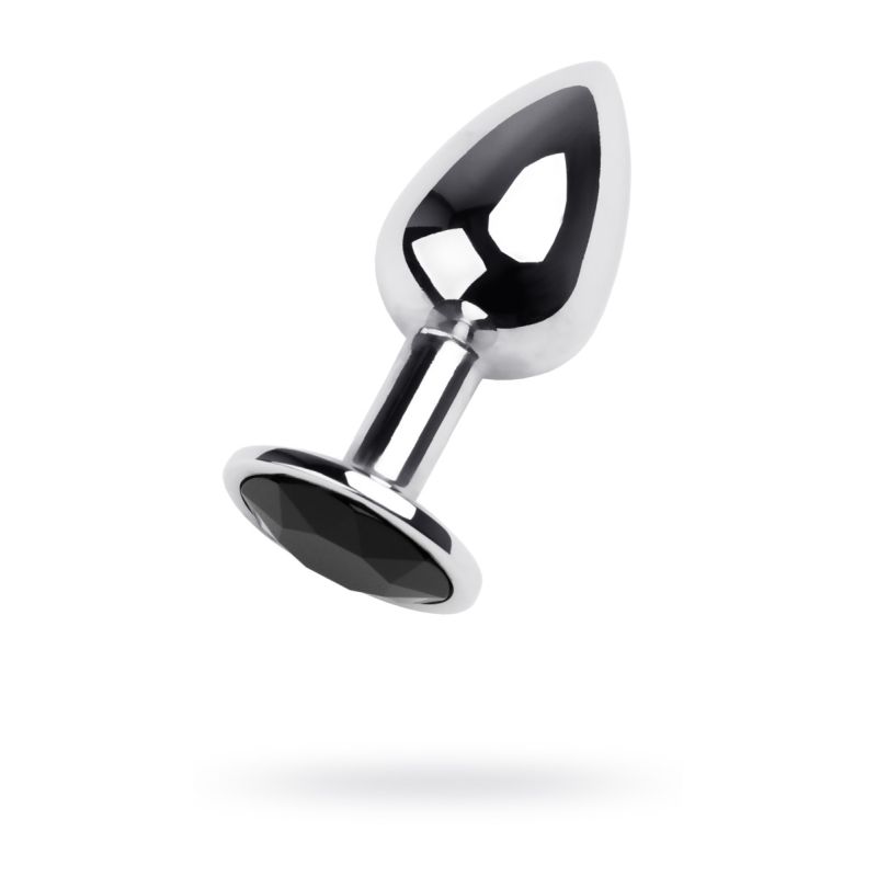 Metal - Silver Metal Anal Plug with Black Gem - K. P.
