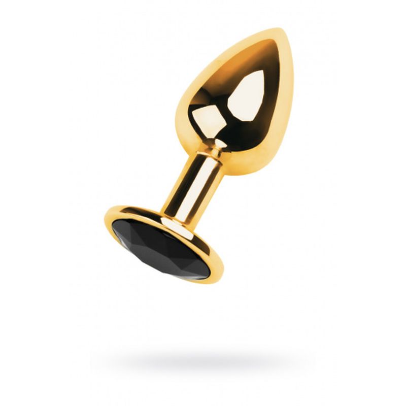 Metal - Gold Metal Anal Plug with Black Tourmaline Gem - K. P.
