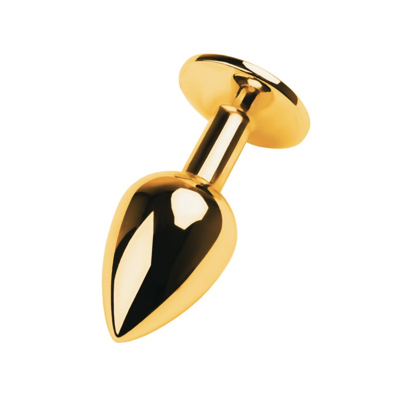 Metal - Gold Metal Anal Plug with Black Tourmaline Gem - K. P.