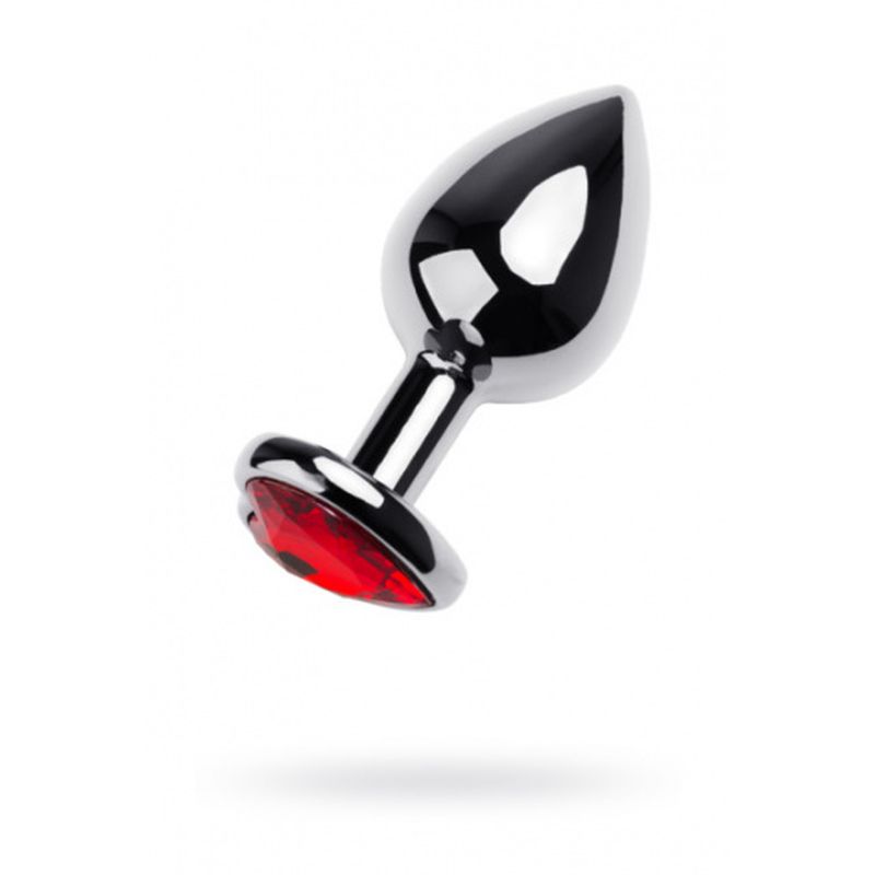Metal - Silver Metal Anal Plug with Red Ruby Crystal - K. P.