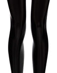 Power Wet Look Thigh High Stockings With Silicone Lace - Black - K. P.