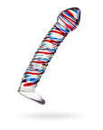 Sexus Glass - 16cm Dildo Stripes with Base - Blue/Red