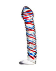Sexus Glass - 16cm Dildo Stripes with Base - Blue/Red - K. P.