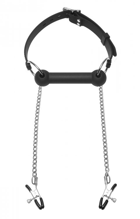 The Master Series - Equine Silicone Bit Gag With Nipple Clamps - K. P.