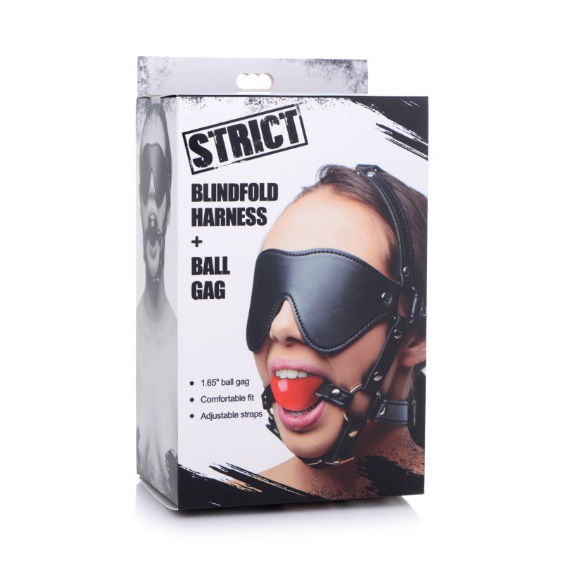 Strict - Blindfold Harness with Ball Gag - Black/Red - K. P.
