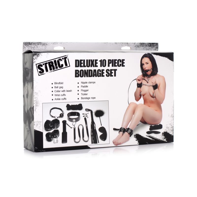 Strict - Deluxe 10 Piece Bondage Set - Black - K. P.