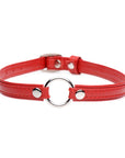 The Master Series - Fiery Pet Leather Choker with Silver Ring - Red - K. P.