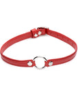 The Master Series - Fiery Pet Leather Choker with Silver Ring - Red - K. P.