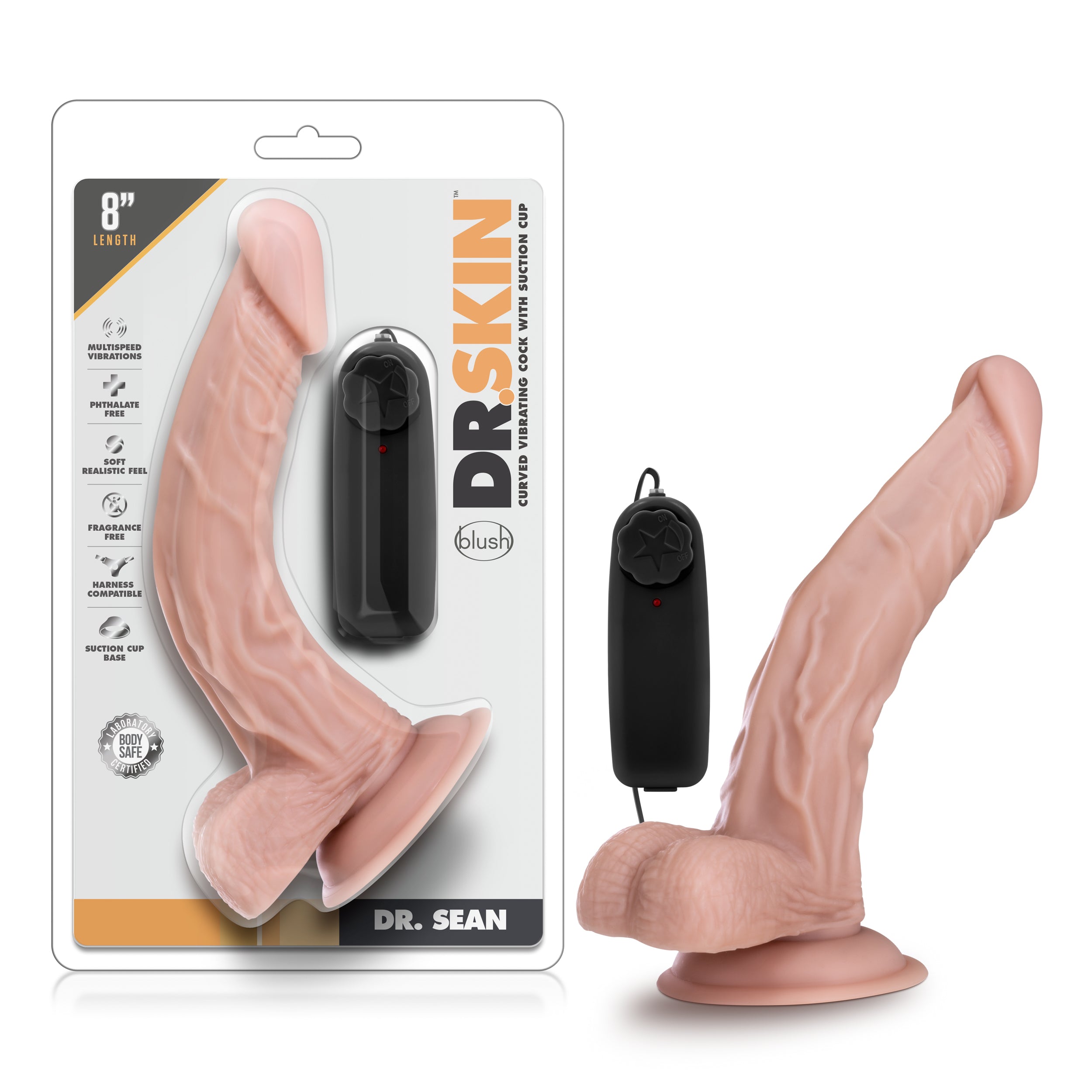 Dr Skin - Dr Sean 8" Vibrating Cock with Suction Cup - Vanilla - K. P.