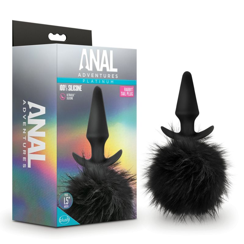 Anal Adventures - Platinum Rabbit Tail Plug - Black - K. P.