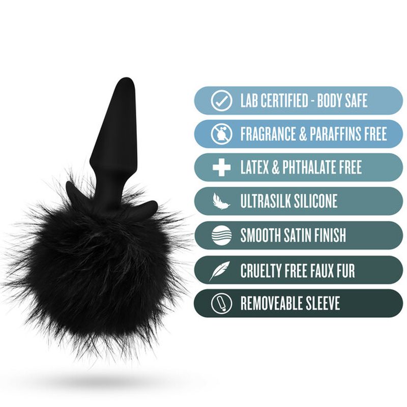 Anal Adventures - Platinum Rabbit Tail Plug - Black - K. P.
