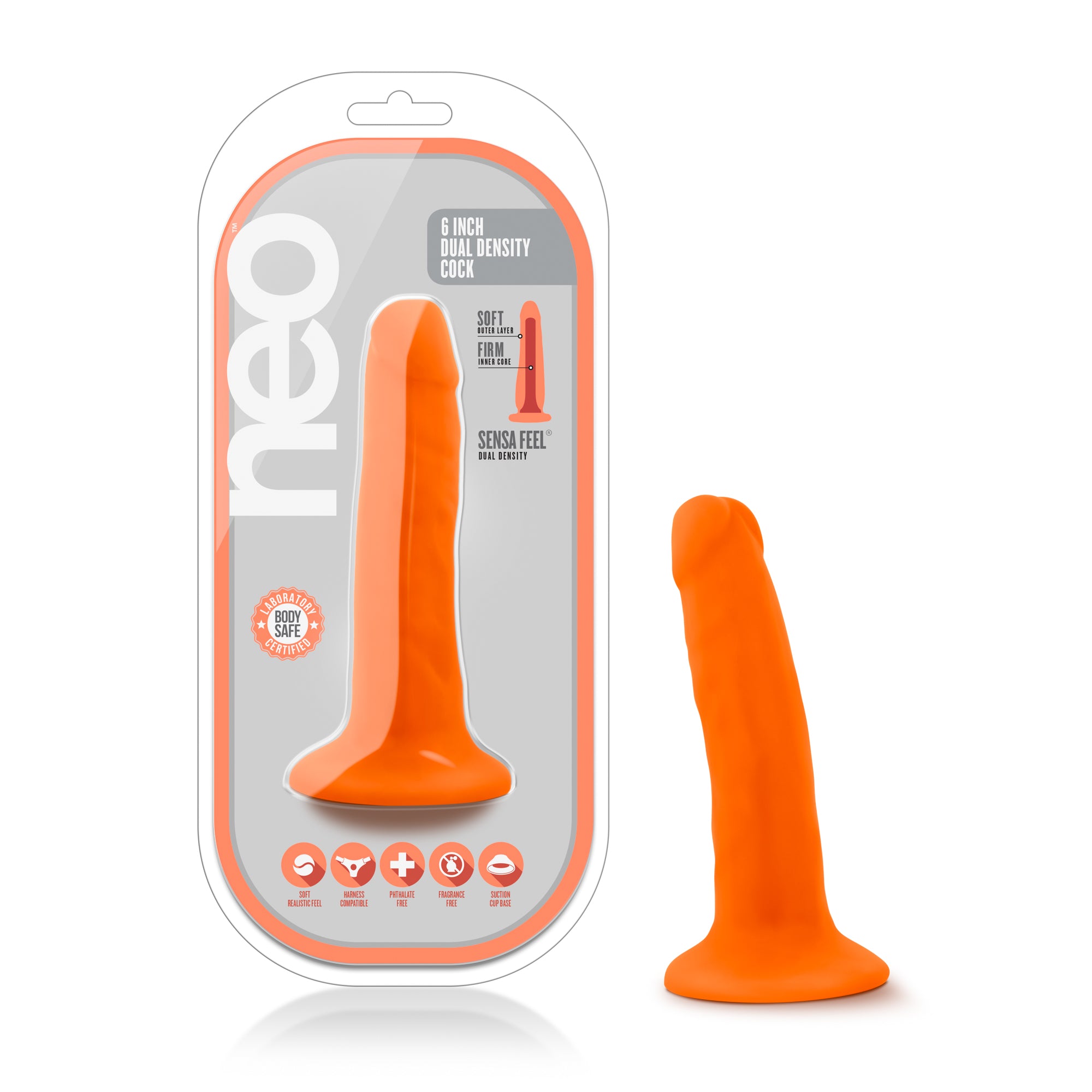 Neo - 6" Dual Density Cock - Neon Orange - K. P.
