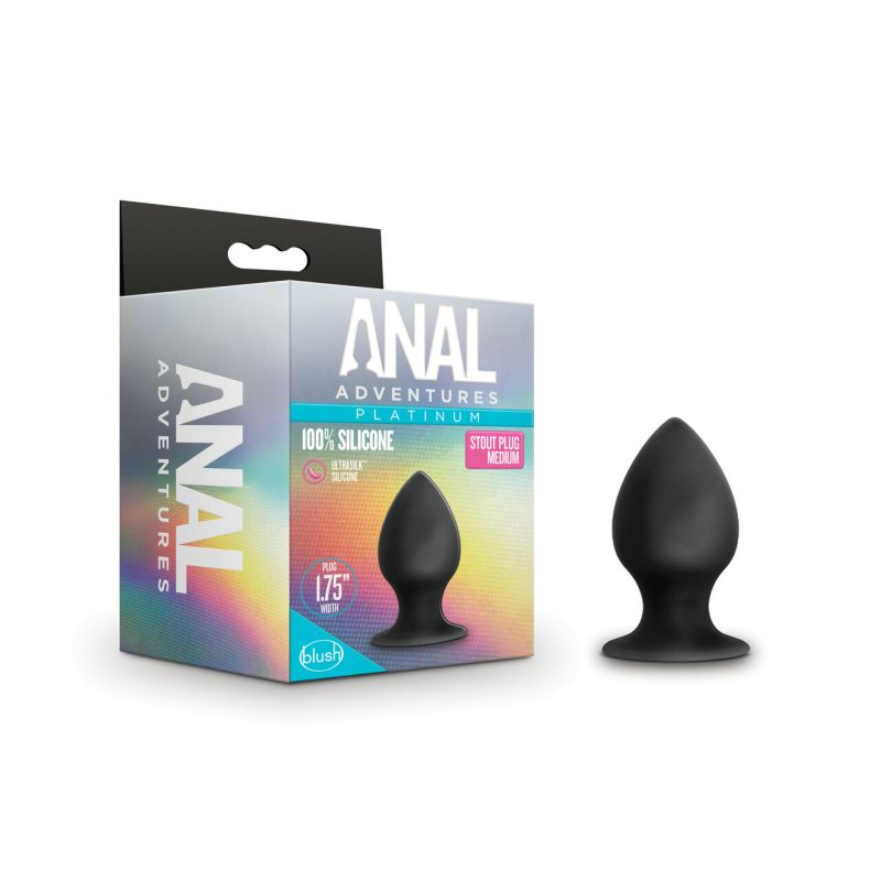 Anal Adventures - Platinum Silicone Anal Stout Plug Medium - Black - K. P.