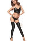 Power Wet Look Stockings And Panties With Silver Zipper - Black - K. P.